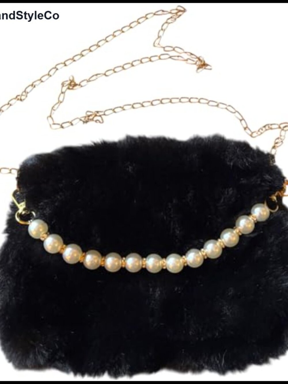 Faux Fur Tote Bag with Pearls Lightweight Small Handbag